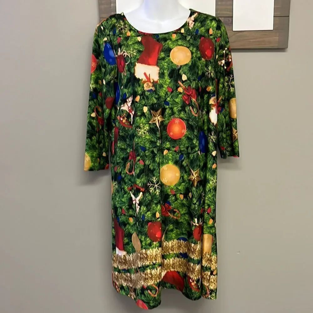 Dress Works Casual Christmas Tree with Ornaments Dress- Small